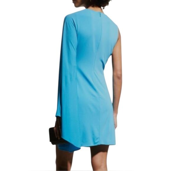 Halston Mini Dress Cutout Drape Sleeve Light Blue Size 10 Elegant Cocktail - Picture 3 of 7